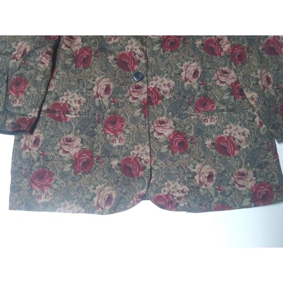 VTG Womens Floral Blazer Jacket Sz 18 poly-wool blend Liz Baker green burgundy - Picture 6 of 10
